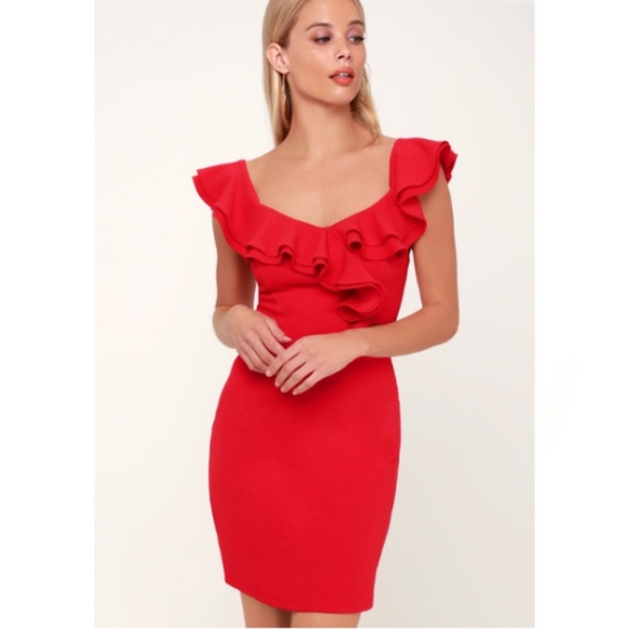 Lulu's DIVA Red SEXY Ruffled Mini Bodycon Dress - Picture 3 of 8